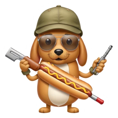 un hot dog con gorra y lentes de sol ray ban aviator con armas sticker