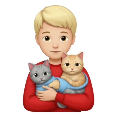 Make 1 gray cats cudling a kid that’s a boy wearing all red and he’s blond sticker
