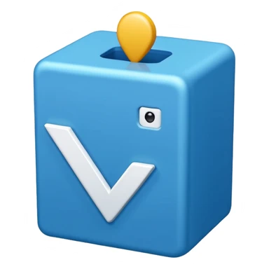 A blue box  and a white tick 4d sticker