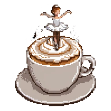 Ballerina dancing on top of frothy cappuccino, coffee cup sticker
