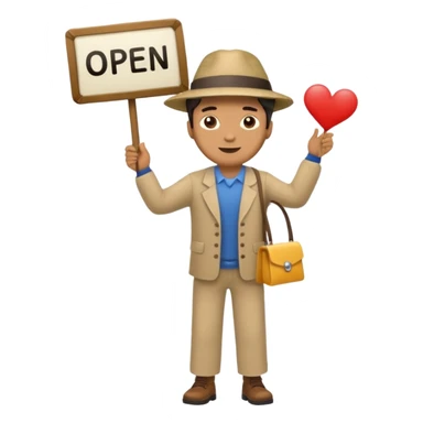 man holding up an open sign, full body sticker