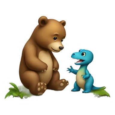 a baby bear proposing to a dinosaur sticker