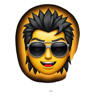 Cinematic Realistic Rock 'n' Roll Pop Culture Emoji, depicted with a dynamic portrayal of the rebellious spirit of rock music rendered with bold textures and vibrant, edgy lighting. sticker