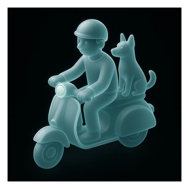 man and his pet dog riding a vespa sticker