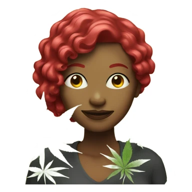 Woman with ruby red hair, beside marijuana plant  sticker