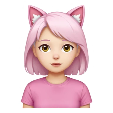 girl with white hair and cat ears wearing pink tshirt sticker