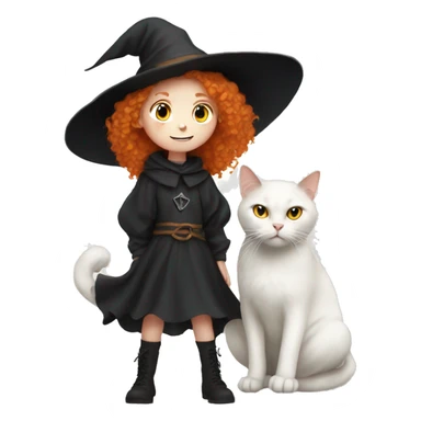 Young Ginger witch with the white cat Boris sticker