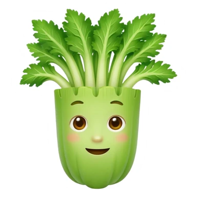 Friendly celery emoji avatar, cute and minimalistic style, warm eyes and gentle smile, flat design, soft shapes, clean modern look, highly recognizable at small sizes, centered composition, transparent or solid background, app icon quality. sticker