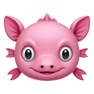 Cartoon pink axolotl face emoji, front view, flat wide head, external gills on both sides, big round eyes, small mouth, no snout, vector style, flat colors, transparent background. sticker