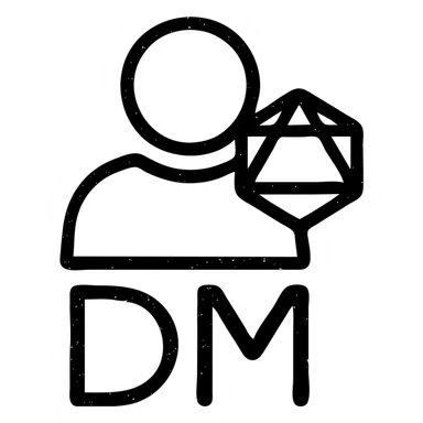minimalist outlined icon representing Dungeon Master for DnD TTRPGs with worn distressed effect sticker