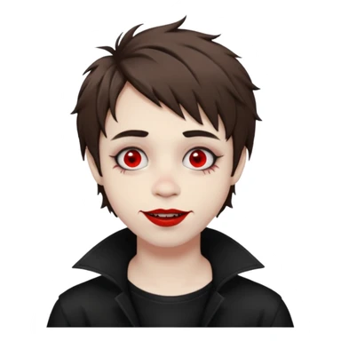 Happy pale Goth boy with shaggy brown hair, and messy makeup, smudged, red, lipstick  sticker