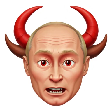 face of Vladimir Putin as a devil with red skin, horns, mischievous expression sticker