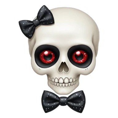 Gothic cranium skull with black makeup with red eyes, black lips, black bow tie and black laces and black sparkles and glitters  sticker