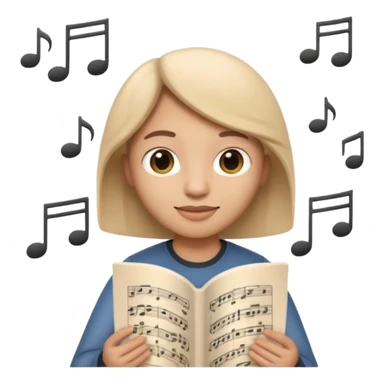 Apple Memoji-style 3D emoji of a composer holding sheet music, soft shading, rounded shapes, no background. sticker