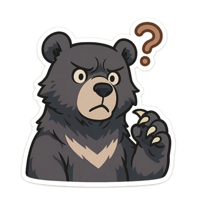 Tank the Bear from Solo Leveling, chibi style, looking confused with a question mark above the head sticker