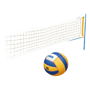A close-up volleyball net with a ball hovering above it, set against the backdrop of a sandy volleyball court. The scene highlights the tension of an impending play, with the court lines clearly visible and a bright, sunny atmosphere surrounding the action. sticker