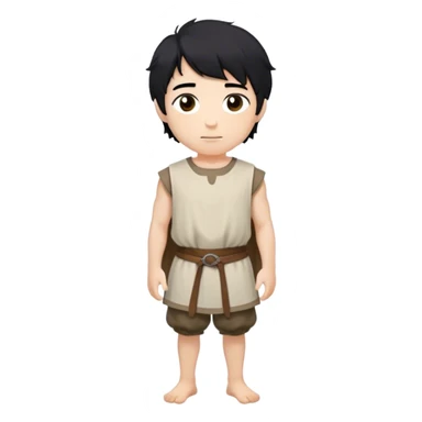 medieval summer outfit worn by a DnD themed fantasy male character. basic sleeveless cotton tunic with a simple, rounded neckline and a loose fit. clothes only above the waist. The clothes full waist. The character's haven't arms. character is white-skinned, black hair, brown eyes, short messy hair. sticker