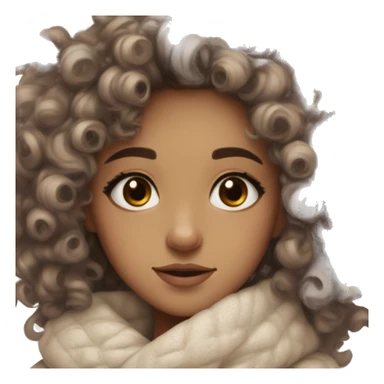 curly hair girl cozy winter clean girl aesthetic doe eyes medium neutral toned skin  sticker