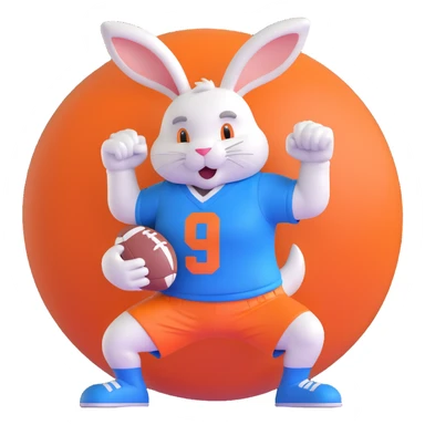bunny mascot wearing a blue football jersey, flexing sticker