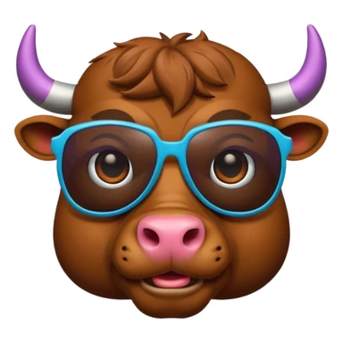 generate an emoji of a bull's face that's in a close up. the bull is travelling. maybe wearing sunglasses or drinking a drink or carrying a suitcase sticker