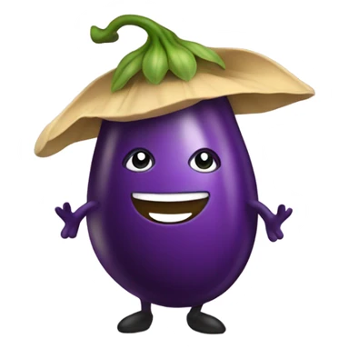 Eggplant with a hat sticker