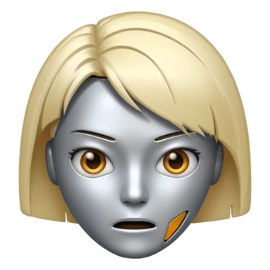 Robot emoji with angry facial expression, make it look comically robotic (closer to Robot than Human), it should have human-like hair, in a short tapered asymmetric bob shape sticker