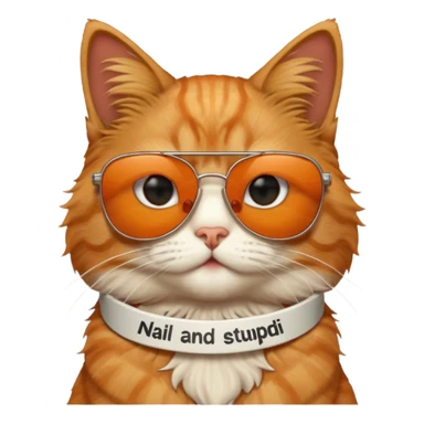 Cat wearing sunglasses and he has a sign on top of him saying "niall and arhaan are stupid" sticker