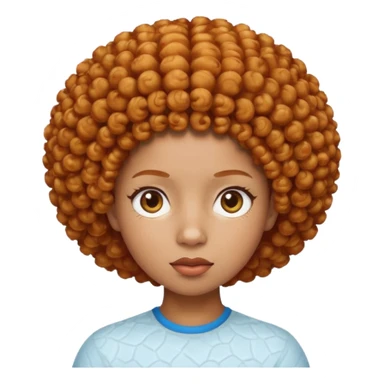 Create an iOS-style emoji of Ice Spice. Neutral facial expression, front-facing head only. Curly ginger short afro hairstyle. Clean Apple emoji style, smooth shading, simple shapes, plain background. sticker