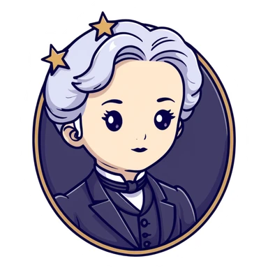 Victorian character with pale skin, white hair, and star-shaped eyes in elegant Victorian attire sticker