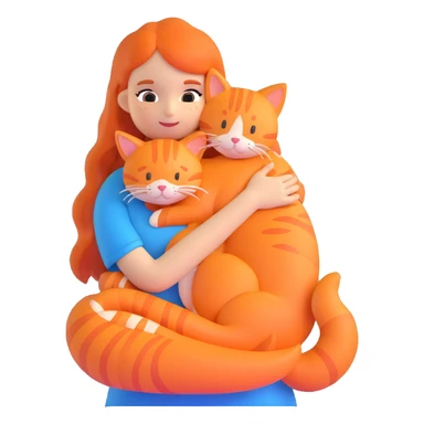 girl with long hair hugging an orange cat sticker