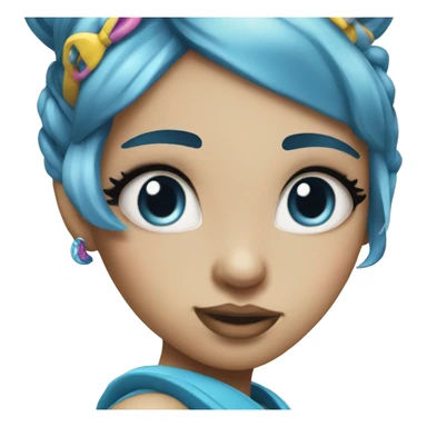 girl with blue twintails and funky makeup sticker