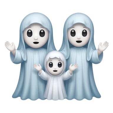 
Mini ghost family holding hands 
 cartoon -style/cute and transparent for a sticker 
 sticker