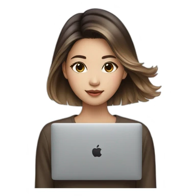 brown balayage straight Hair korean girl with macbook sticker