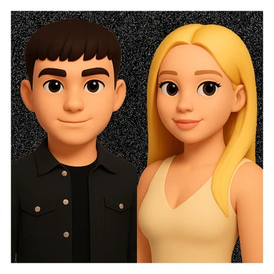 In the style of 3D Emoji, slightly increase the volume of the upper body of the girl, separate the girl and the boy from each other, and make the skin color the same for both characters. sticker