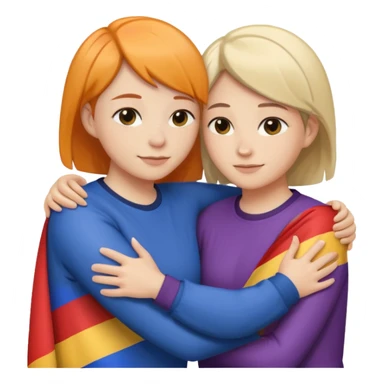 Lesbians hugging. One has short hair other has lond has. Add lesbian flag in the background sticker