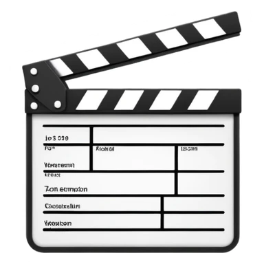 Ultra minimal black and white film clapperboard with just essential elements, clean geometric iOS emoji style, most simplified possible version sticker