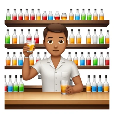 bartender mixing drinks, club backgroudn with bottles sticker