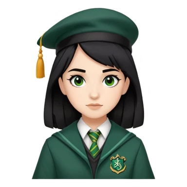 Pansy Parkinson in harry potter, wear hogwarts slytherin uniform, black hair, not wearing hat sticker