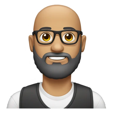 bald guy with strong beard and carey glasses and braces sticker