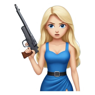 Sexy Beautiful  blue eye blonde Long Hair Gangsta girl in a hot Dress Looks angry  with a big gun sticker