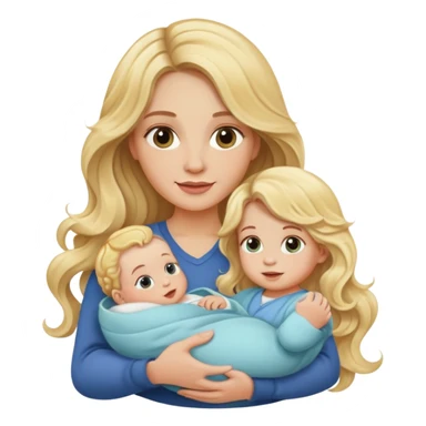 Blonde long wavy hair lady holding a baby sticker