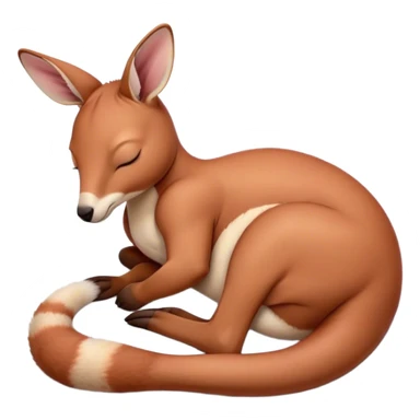 Meme-Worthy Cute Sleeping Adult Red Kangaroo Portrait Emoji, Head resting peacefully with a contented smile, showcasing a solid, reddish form with a characteristic red kangaroo-shaped head featuring a soft, elongated snout and small, relaxed ears, eyes shut in a serene, restful nap, Simplified yet adorably endearing features, highly detailed, glowing with a soft, drowsy outback light, high shine, relaxed and utterly lovable, stylized with an air of playful laziness, soft glowing outline, capturing the essence of a sleeping kangaroo that feels destined to become the next viral icon of adorable rest! sticker