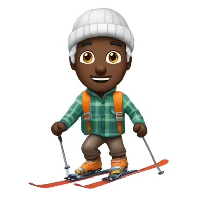 ￼ show me a man wearing an unbutton flannel shirt, snow skiing, downhill holding orange juice and maple syrup while the sky is snowing chocolate eggs sticker