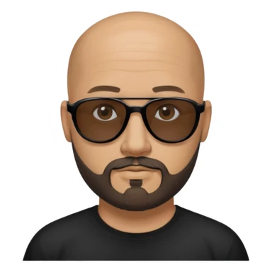 Bald man, wearing black fashion sunglasses, goatee beard sticker
