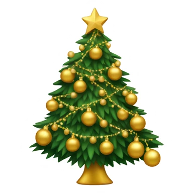 Christmas tree with golden balls and a garland sticker
