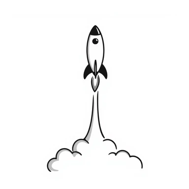 rocket blasting off into the clouds, hand drawn doodle style sticker