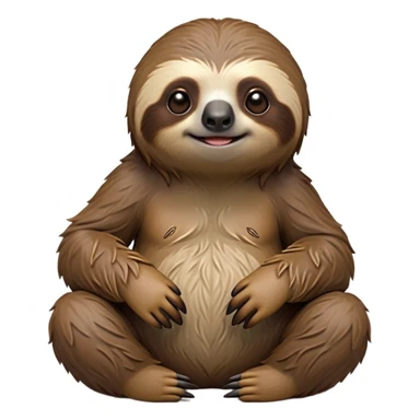 cinematic-sloth-realistic-full-body-sitting-emoji,-long-curved-claws-clinging,-thick-shaggy-brown-fur-slightly-ruffled,-head-tilted-dramatically,-slow-blinking-eyes-filled-with-serene-wisdom,-simplified-yet-realistic-focused-features,-highly-detailed,-glowing-with-an-almost-sarcastic-glow sticker
