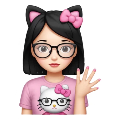 Nails cute hello kitty wear glasses black hair sticker