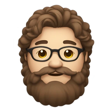Chubby non binary round glasses attached long brown hair beard sleepy smiling stone sticker