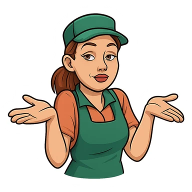 В позе этого мема сгенерируй типичную молодую российскую продавшицу в продуктовом магазине c слегка увеличенным губами, накрашенными глазами, которая недоуменно но при этом хитровато разводит руками, слегка рисованный, но при этом объемный стиль, прозрачный фон sticker